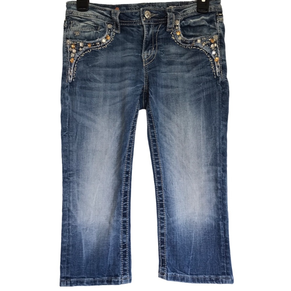 Miss Me Capris Distressed w Gems & Bling Size 16